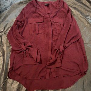 a.n.a Women's Long Sleeve Button-Down Shirt - Burgundy